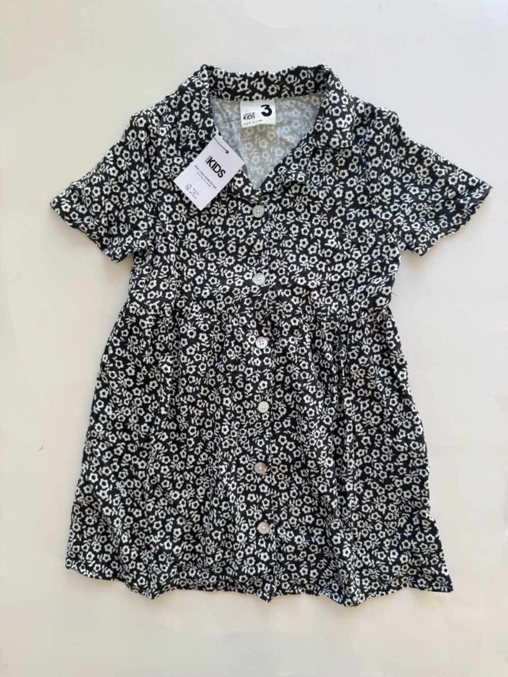 NWT Cotton On Kids Naomi Shirt Dress Sz 3 Black Floral Button